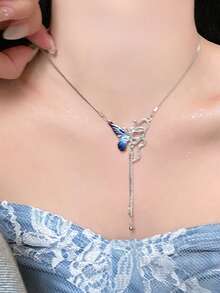 CVNANA 1件优雅蓝色蝴蝶蛇吊坠项链 - 独特百搭的颈链，甜美别致的设计，适合日常佩戴、派对、度假，四季皆宜 - A - 查看 5