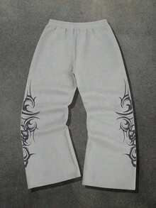 Graphic Print Casual Sweatpants, Loose Fit Straight Leg, English Graffiti Print, Streetwear Comfortable Summer - 黑色 - 查看 9