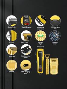 HIENA 三合一男士理容套装，包含胡须修剪器和剪刀 - 锋利、无线、USB充电，多功能家用或旅行套装 - 理想的父亲节礼物或日常理容之选 - 查看 6