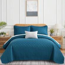 3 Pieces Queen Size King Size Reversible Bedspreads Bedding Set,Teal Blue Coverlet With 2 Pillowcases For Wedding Items,Home Bed Room Decor,Christmas Decorations, Room Essentials,All Season - Teal Blue-080746 - View 11