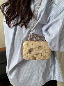 2026新款女士网纱手拿包，配金属纽扣，闪亮晚宴包，派对宴会包，适合婚礼、舞会礼服 - 金色 - 查看 9