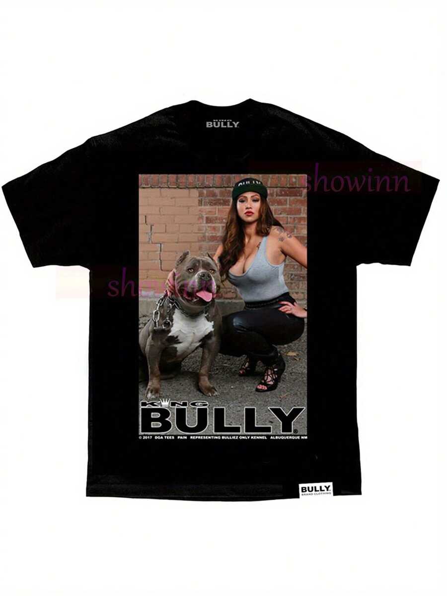 Plus Size-Funny Men's And Women's Round Neck T-Shirt Women's Fashion T-Shirt,Casual Printed T-Shirt | King Bully Brand Pain Pit Bull Homies Sexy DGA Angels Model T Shirt, Crew Neck, Medium Stretch Fabric, Geometric-Pattern With Applique, Perfect For All Seasons And Occasions, Loose Fit - màu đen - Xem 1