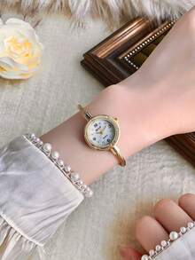 Reloj de cuarzo elegante para mujer, adecuado para uso diario, regalo de cumpleaños/graduación, accesorio para fiestas - Dorado - Ver 8