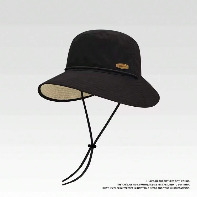 Sombrero de protección UV para mujer, sombrero de cubo reversible y versátil para el verano - Etiqueta de cuero de doble cara de pescador - Añade 3