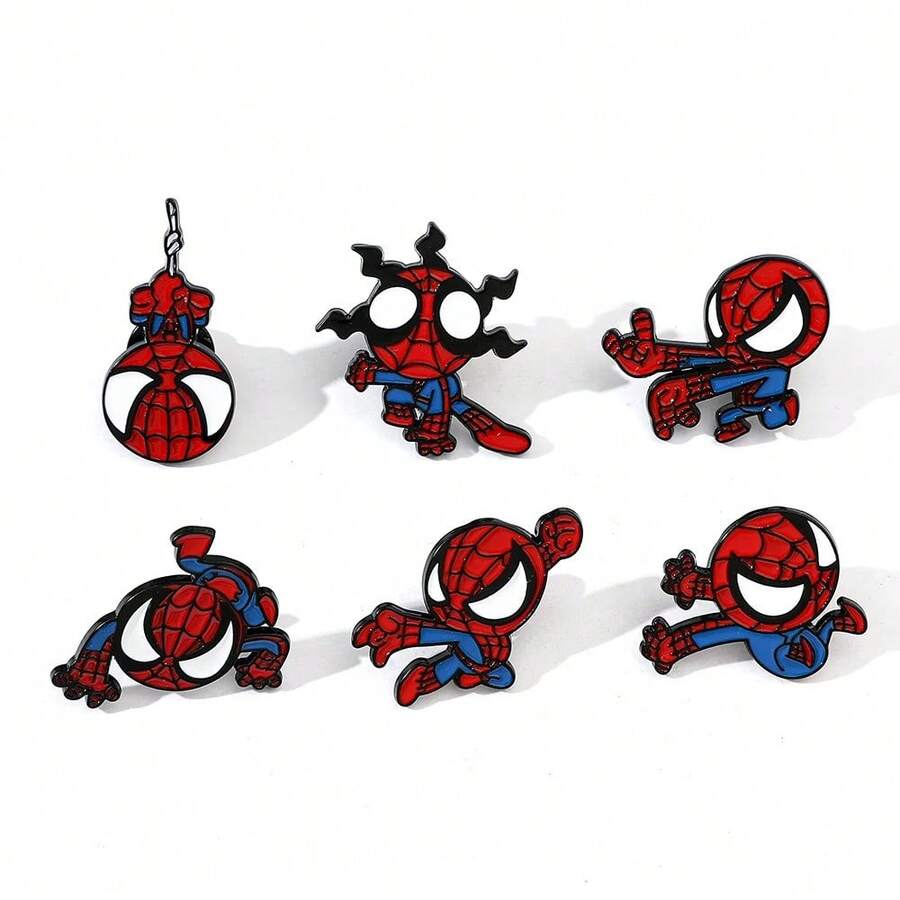 6 piezas de broches de metal esmaltado con temática de películas de acción, accesorios decorativos para ropa y bolsos - Araña - Ver 1