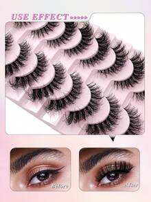 ENCHUW 8 pares de pestañas postizas naturales con banda transparente, pestañas postizas completas y esponjosas, pestañas de mink falsas para uso diario - Negro - Ver 4