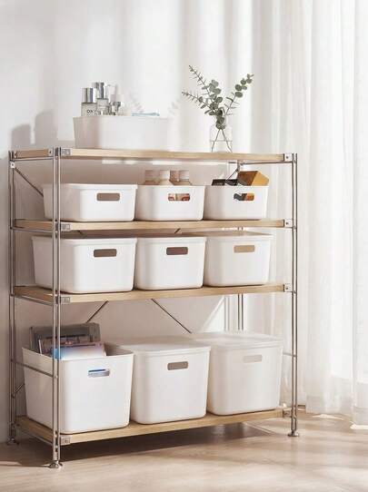 1 个白色塑料收纳盒，适用于卧室、客厅、宿舍、衣柜、衣服、玩具、零食、饮料、玩偶等。防尘防潮（带盖）