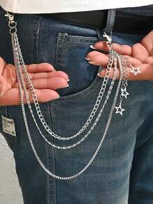 1件嘻哈五芒星裤链，时尚多层金属牛仔裤链，男女通用 - 銀色 - 查看 7
