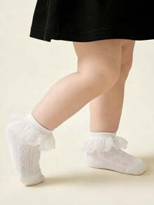 5双装 女童柔软透气蕾丝花边公主风袜子 - 彩色 - 查看 3