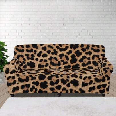 1Pc Leopard Print Sofa Slipcover High Stretch, 2 Seater Full Wrap Non-Slip Elastic 39.40-72.83in(145cm-185cm), Machine Washable, Suitable For Living Rooms, Offices, Rental Properties, Vacation Rentals, And More, Effectively Protects Against Dust, Protect Sofa, And Instantly Refreshes Your Home Decor
