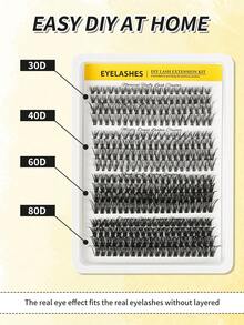 320pcs C-Curl Natural Lashes Set, 30D+40D+60D+80D Mixed Density Black, Suitable For Beginners, Synthetic Manga Classic False Eyelash Clusters, Long-Lasting And Durable, Suitable For Daily Makeup, Parties, Weddings, Christmas, Music Festivals - C - 查看 4