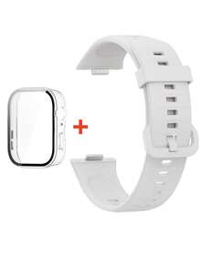 2pcs White Soft Silicone Strap And Full Coverage Transparent Screen Protector Compatible With Huawei Watch Fit 3/Fit 4/Fit 4 Pro, Breathable Sports Replacement Band With Scratch-Resistant Protective Case, Adjustable Sweat-Proof Watch Accessories For Men And Women - White - View 2
