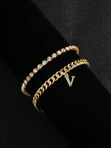 Hip Hop Initial Anklet For Women, Stackable Crystal Tennis Chain Foot Jewelry Gift - Custom Lettering Anklet - View 12