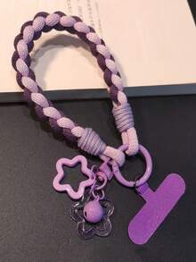 1 pezzo Laccetto per telefono intrecciato minimalista e multicolore, cinturino da polso corto bordeaux con pendente a stella, cinturino portachiavi alla moda per uso esterno - Multicolore - Visualizzare 4