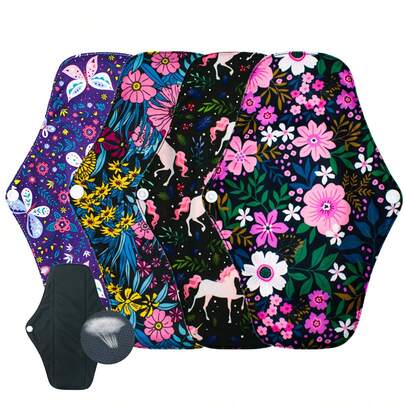 4pcs Sanitary Napkins AWJ Mesh Liner Reusable Menstrual Pads For Women Washable Cloth Pads Waterproof Cloth Regular Flow Daytime Use