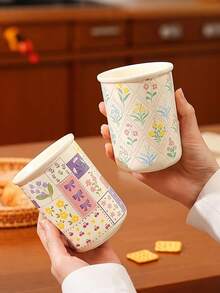 1 pieza Taza de café de cerámica hecha a mano, de estilo sencillo y elegante, serie clásica con relieve floral, taza de té y café exquisita, adecuada para el hogar, restaurante y cafetería, con un diseño gracioso y personalizado, perfecta para disfrutar del desayuno, el té y el café, también un regalo ideal para cumpleaños y diversas ocasiones. - Multicolor - Ver 3