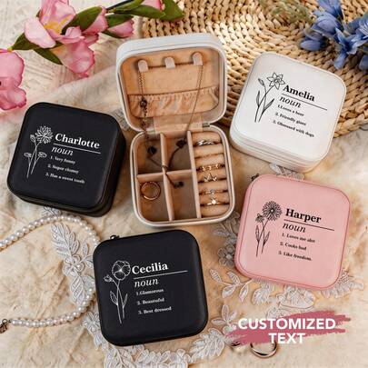 1 pieza Joyero portátil personalizado, impreso con su nombre de nacimiento, regalo perfecto para cumpleaños, Día de la Madre o despedida de soltera