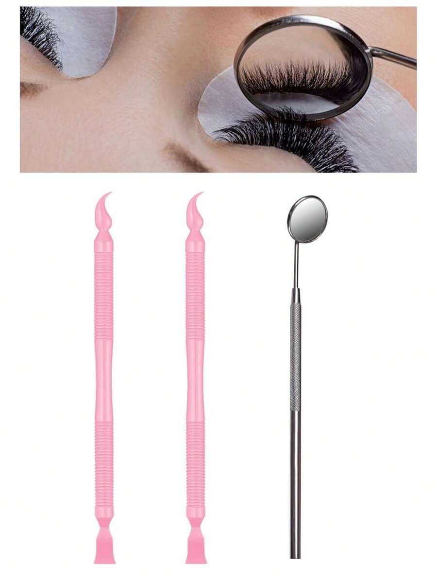 PERMANIA 3pcs Eyelash Curler And Extension Tool Set | Washable Plastic And Metal Eyelash Tools | Pink And Black Beauty Tools For Salon And Home DIY Eyelash Styling