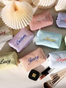 Personalized Bridesmaid Makeup Bag, Women's Large Capacity Mesh Makeup Bag, Bridesmaid Gift, Cosmetic Storage Pouch, Embroidered Letter Toiletry Bag, Embroidered Makeup Bag, Bridesmaid Makeup Bag, Bridesmaid Gift, Women's Gift, Personalized Gift, Wedding Party, Gift, Bridal Shower Engagement Gift, Casual Urban - Multicolor - View 8