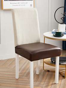 1 pieza Funda protectora impermeable para silla de comedor, funda de silla de cuero PU elástica, extraíble y lavable, suave y elástica, adecuada para sillas de cocina y asientos traseros - Multicolor - Ver 4