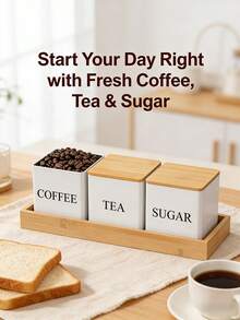 3 piezas Frascos de almacenamiento en blanco y negro, recipientes metálicos para granos de café, azúcar y hojas de té, suministros de organización diaria de cocina - Multicolor - Ver 7