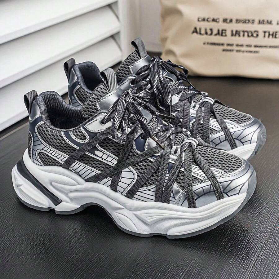 Giày da nam màu trắng, mũi tròn, buộc dây, kiểu dáng thường ngày. - Xám - Xem 1