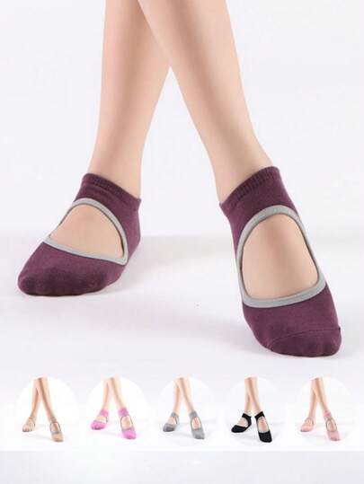 1双/3双装女士瑜伽普拉提舞蹈健身袜，专业运动防滑袜，带硅胶防滑垫，露背瑜伽袜，黑色