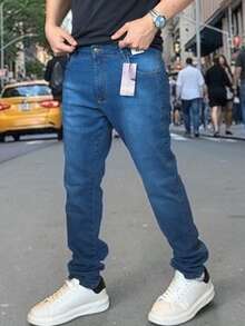 Men's Slim Fit Denim Jeans With Elastane And Lycra - Conventional Blue - View 1