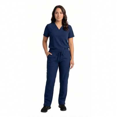 U4U Uniforms Conjunto médico antifluidos para mujer de 2 piezas, blusa de cuello V con bolsillo y pantalón recto con jareta y bolsa cargo