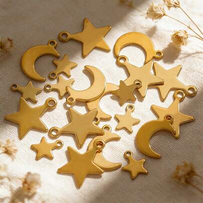 20pcs 304 Stainless Steel 18K Gold-Plated Moon And Star Pendant DIY Charm Jewellery Necklace Making Accessories Women's Stainless Steel Jewellery Handmade Components