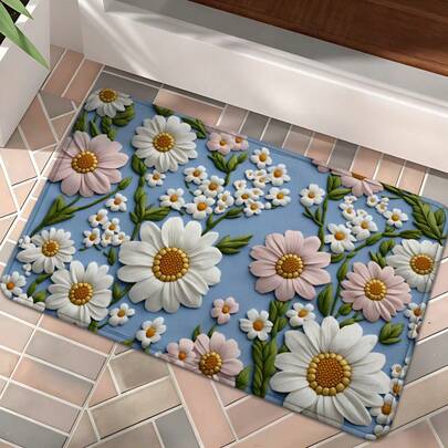 1 pièce Renouveau miraculeux de la maison ! Tapis de sol en flanelle à fleurs de marguerite 2D plat et dimensionnel, résistant à l'usure, résistant à la saleté, absorbant, lavable en machine, convient pour l'entrée, le balcon, le jardin, la chambre, le salon, la salle de bain, le bureau - Utilisation intérieure et extérieure | Paillasson durable, tapis d'extérieur, tapis de décoration d'intérieur