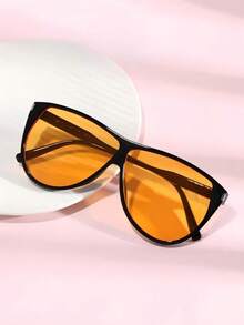 1pc Square Large Frame Women's Fashion Glasses With Rivets, Street Fashion Eyewear Suitable For Daily Outings And Vacation - Orange - View 2