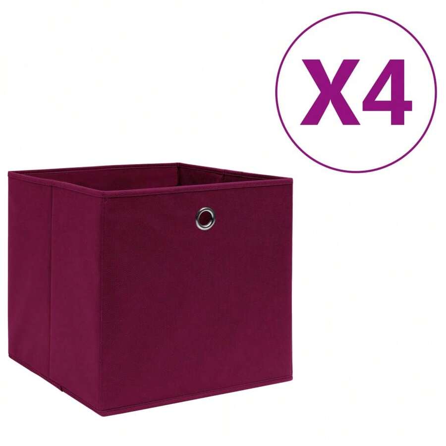 Caja de almacenaje 4 uds tela no tejida rojo oscuro 28x28x28 cm multifunzionale e grande capacità risparmia spazio e facile da pulire stabile e estetico ideale per sala da pranzo sala da pranzo e camera da letto - Rosso - Visualizzare 1