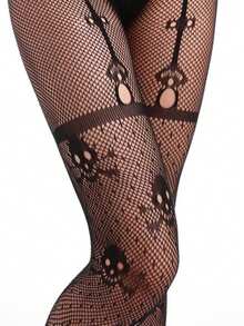 A Black Skull Silk Stocking, Pantyhose - Black - View 5