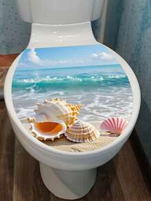 1pc PVC Material Decorative Sticker Featuring A Shell Beach Ocean Pattern For Home Walls And Bathroom Toilet Lids, A Romantic Self-Adhesive Home Decor Item Suitable For Commercial Restroom Toilet Decorations And Other Scenarios - 1PC - View 6