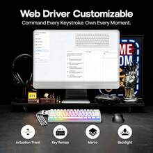 AULA Mini60 HE PRO 无线霍尔效应游戏键盘，8K轮询率，RGB背光，热插拔磁吸式键盘，触发键程可调，4000mAh电池，支持SOCD和DKS，静音 - 查看 9