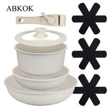 ABKOK 5pcs/8pcs Set Non-Stick Cookware Set With Detachable Handles, Suitable For All Stovetops, Essential Kitchenware With Heat Resistant Handles - View 3