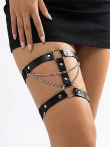 Gothic Harajuku Punk Style Sexy Leather Round Thigh Garter Suspender Leg Chain Elastic Garter Belt - Black - View 1