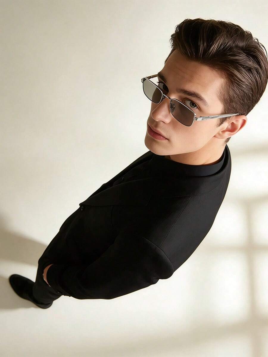 Prada Men's Large Square Frame, Black Acetate Frame, Luxurious Designer Style, Perfect For Summer Beach And Street Fashion. - Black - View 1