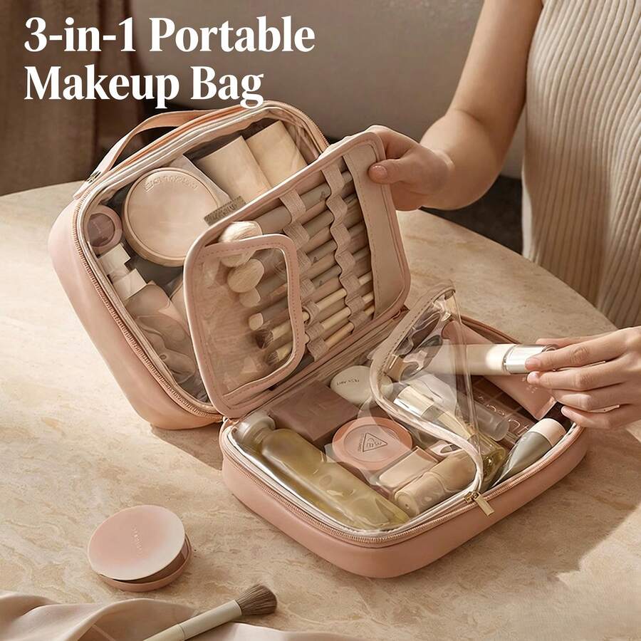 1个大容量便携多功能旅行化妆包，防水化妆品收纳包 - 彩色 - 查看 1