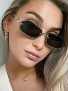 1pc Half-Frame Small Frame Metal Women's Fashion Glasses Square European And American Street Style Versatile Glasses - Multicolor - View 2