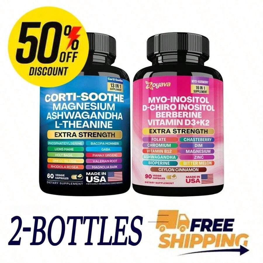 Soothe & SmoothBundle Cortisol AndMyoinositol All-In-One Supplement -MultivitaminCombo WithExtraStrengthingredients-MADE IN USA - Red Magnesium - View 1
