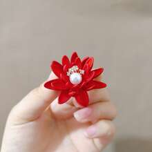 1pc Zinc Alloy Red Lotus Flower Brooch, Luxury Casual Lapel Pin, Unique Design Suitable For Women's Daily Wear All Year Round - Multicolor - View 3