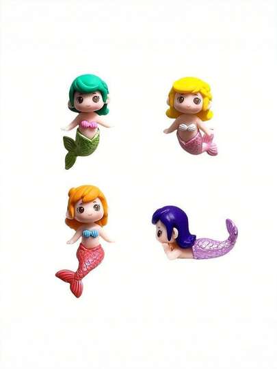 4pcs Mermaid Mini Decorative Figurines, Mermaid Toy Collection Set, Cake Topper DIY Decor, Wedding Party Decor, Micro Landscape Fish Tank Decor, Cute Mermaid Decorative Accessories Ocean Aquarium Set