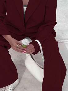 Elegant Business Casual Two-Piece Suit, Single Button Lapel Suit Jacket And Slim Fit Pants, Women's Clothing - Đỏ - Xem 5