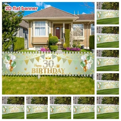 1 cái banner Chúc mừng sinh nhật màu xanh lá cây nhạt ánh vàng, banner sinh nhật từ 1-90 tuổi cho nam nữ, tiệc sinh nhật, đồ dùng cho lễ kỷ niệm sinh nhật, trang trí phông nền cho các sự kiện sinh nhật, trang trí sân vườn trong nhà và ngoài trời, đạo cụ chụp ảnh.