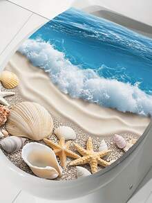 1pc PVC Material Decorative Sticker Featuring A Shell Beach Ocean Pattern For Home Walls And Bathroom Toilet Lids, A Romantic Self-Adhesive Home Decor Item Suitable For Commercial Restroom Toilet Decorations And Other Scenarios - 1PC - View 2