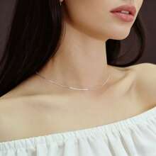 1pc S925 Sterling Silver Clavicle Chain Necklace Without Pendant, O-Shape Minimalist Necklace, Long Elegant Silver Chain, Classic & Durable, Suitable For Multiple Occasions, Holiday Gift - White - View 3
