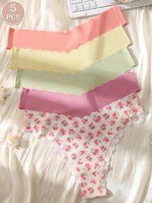5pcs Women Briefs Seamless Comfortable Soft Fabric Sexy Triangle Panties - Multicolor - View 2