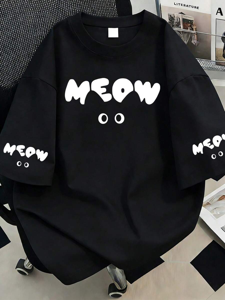 Áo thun ngắn tay in chữ phong cách mùa hè thường ngày dành cho nữ cỡ lớn, màu đen. - màu đen - Xem 1